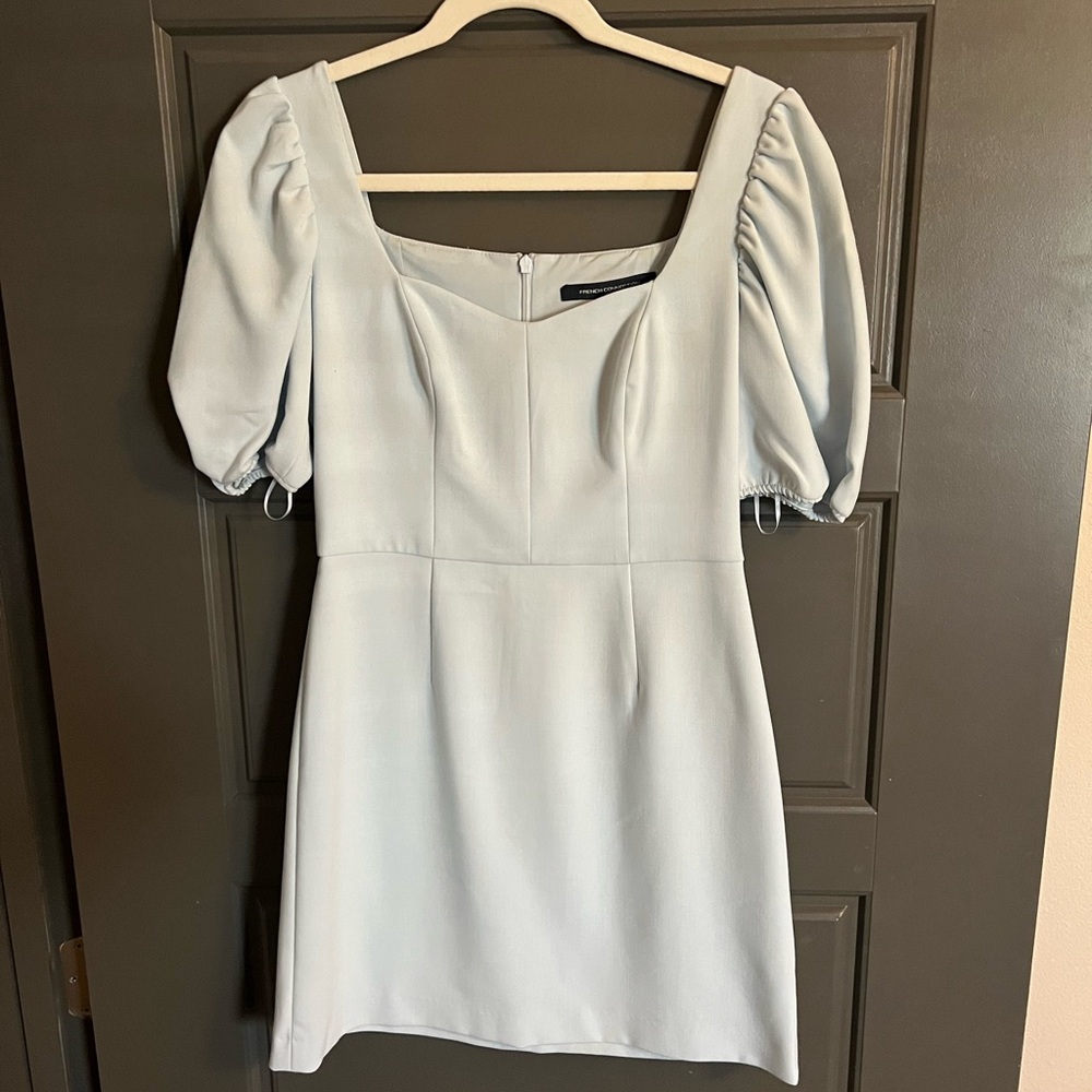 French Connection Light Blue Mini Dress with Puff Sleeves